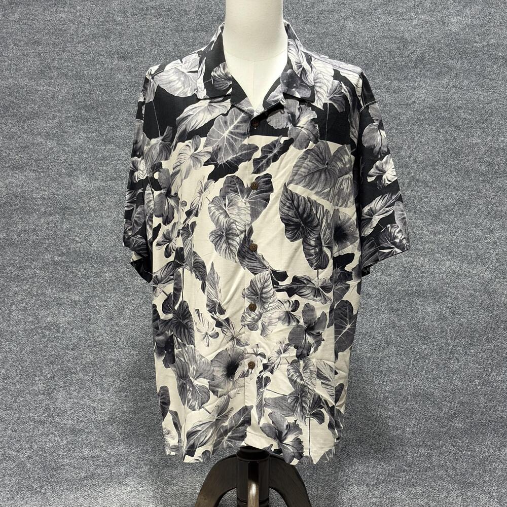 Tommy Bahama Shirt Mens 2XL Bllue Silk Hawaiian Floral Original Fit Tropical